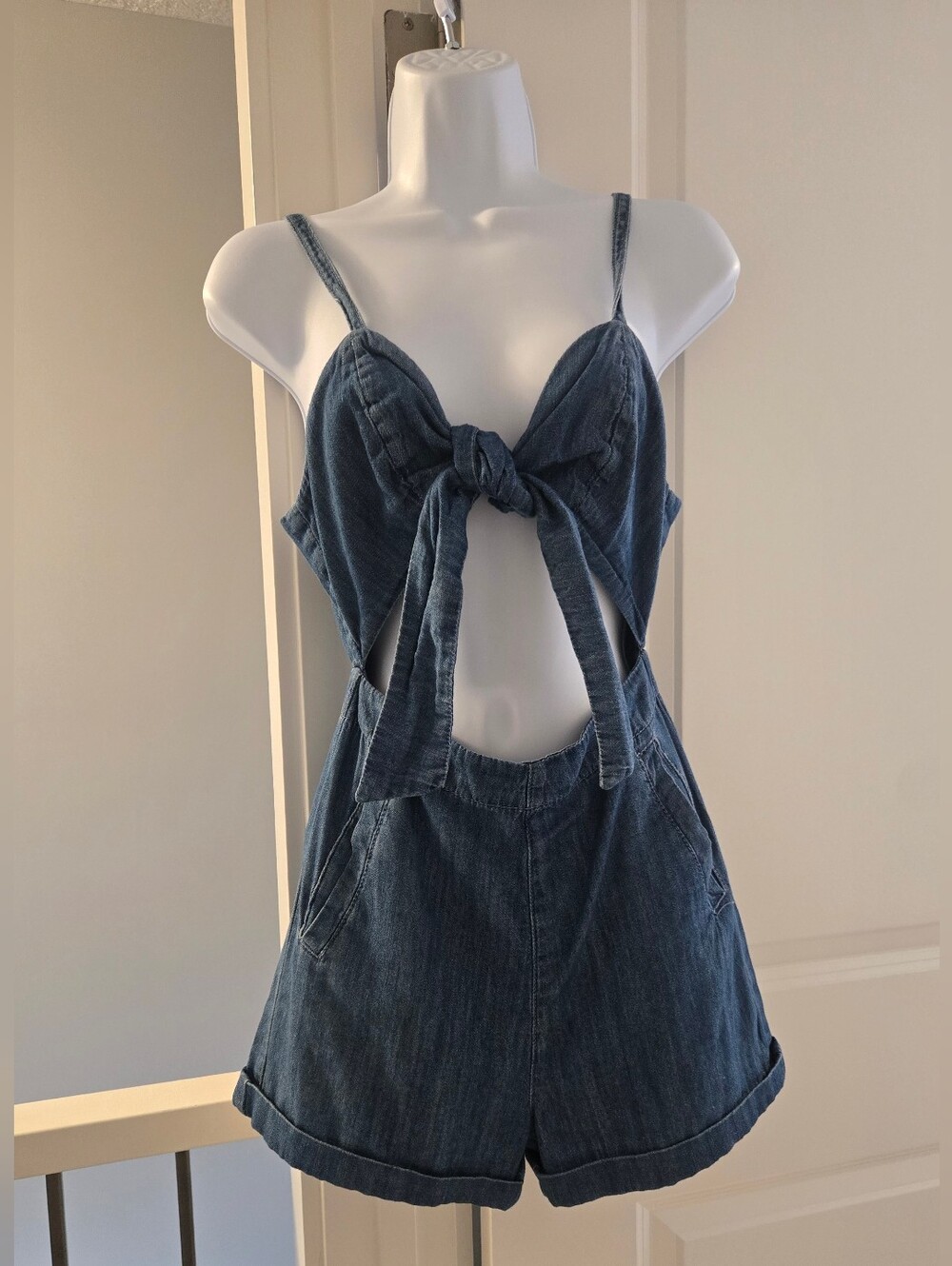 Forever 21 Medium Blue Denim Cutout Romper